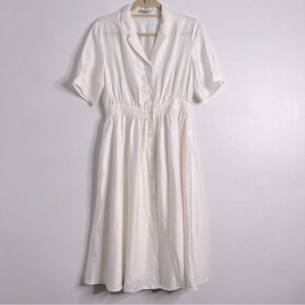 White Midi Button-Front Dress